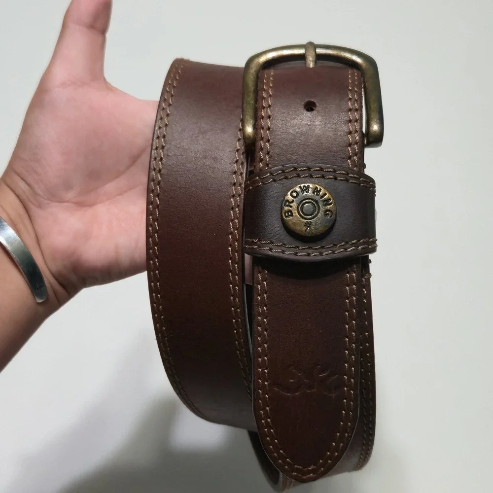 Browning Men Belt 40 Brown Genuine Leather Hunting Shotgun Shell Concho Logo